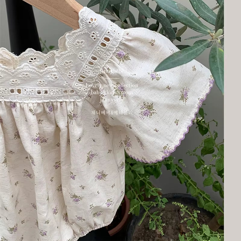 Petalpoise – Vintage Floral Square-Neck Romper for Baby Girls