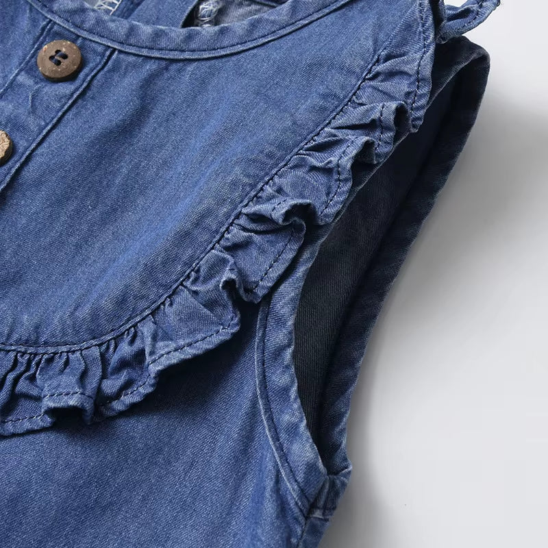 Sunlace Denim – Baby Girl Lace Romper for Summer Birthdays