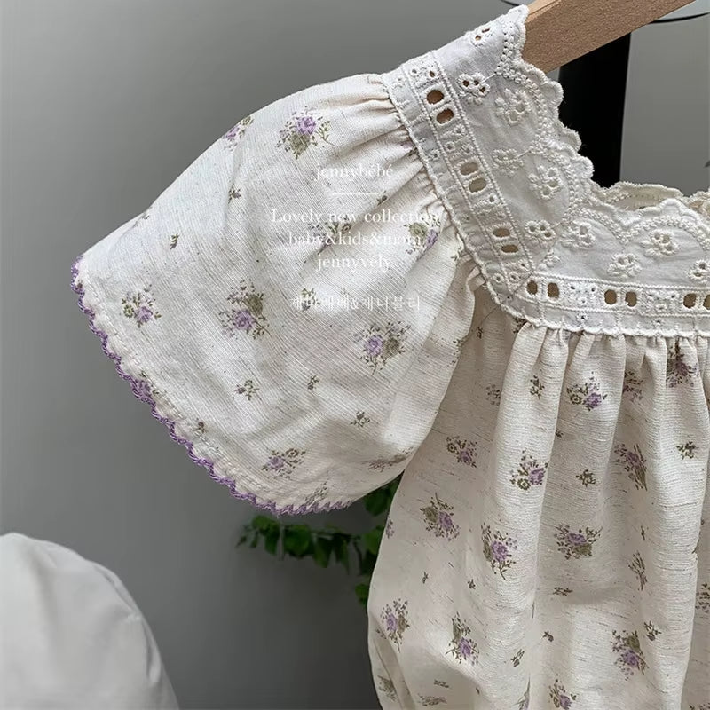 Petalpoise – Vintage Floral Square-Neck Romper for Baby Girls