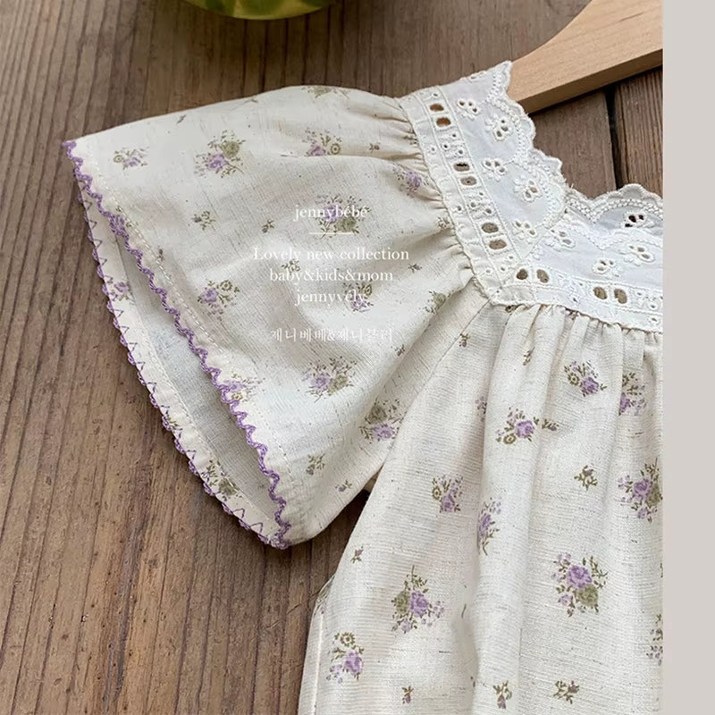 Petalpoise – Vintage Floral Square-Neck Romper for Baby Girls