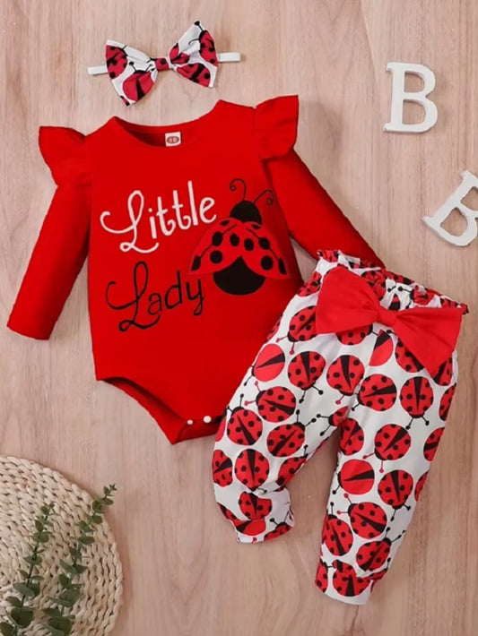 Ladylove – 3-Piece Baby Girl Outfit with Ladybird Bodysuit, Pants & Headband
