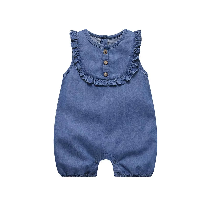 Sunlace Denim – Baby Girl Lace Romper for Summer Birthdays