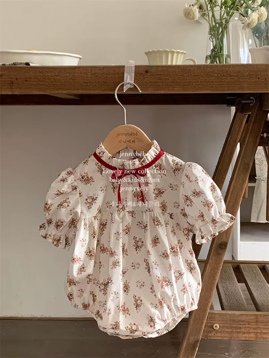 Petalpoise – Vintage Floral Square-Neck Romper for Baby Girls