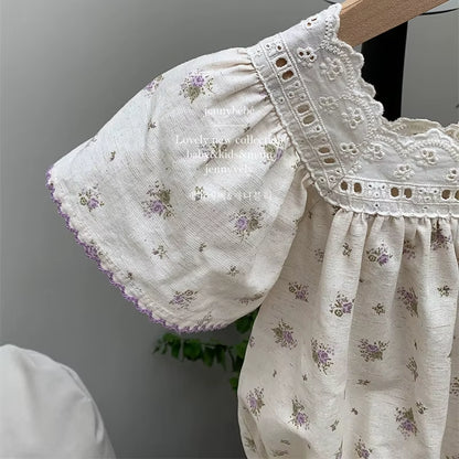 Petalpoise – Vintage Floral Square-Neck Romper for Baby Girls