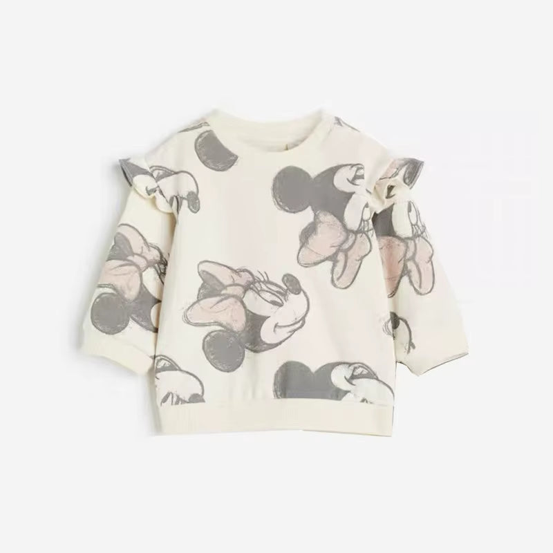 Minnie Magic: Cartoon Full-Print Sweatshirt and Pants Set for Girls