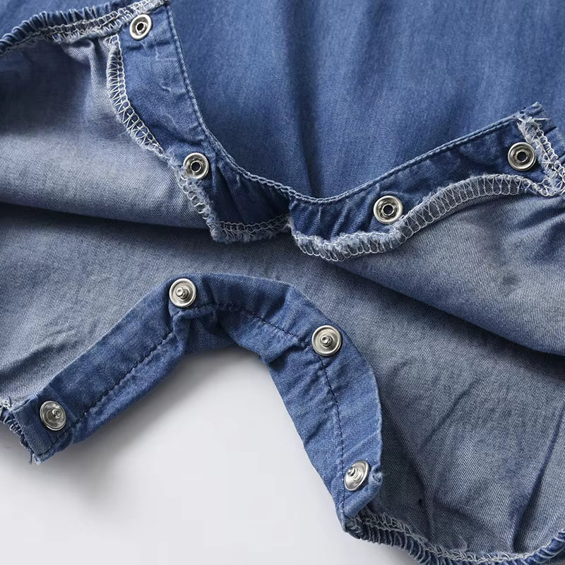 Sunlace Denim – Baby Girl Lace Romper for Summer Birthdays