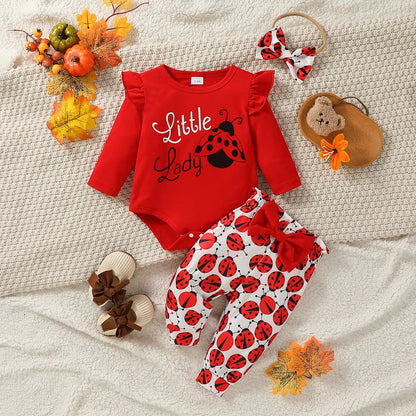 Ladylove – 3-Piece Baby Girl Outfit with Ladybird Bodysuit, Pants & Headband