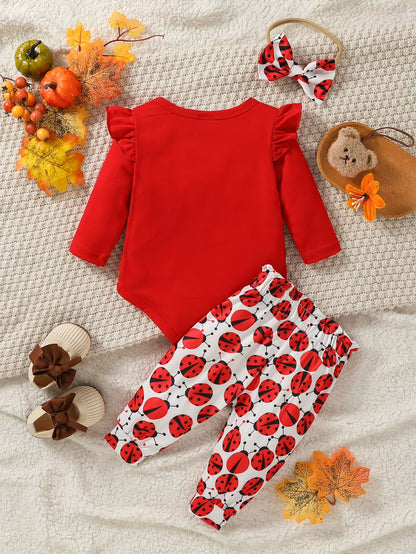 Ladylove – 3-Piece Baby Girl Outfit with Ladybird Bodysuit, Pants & Headband
