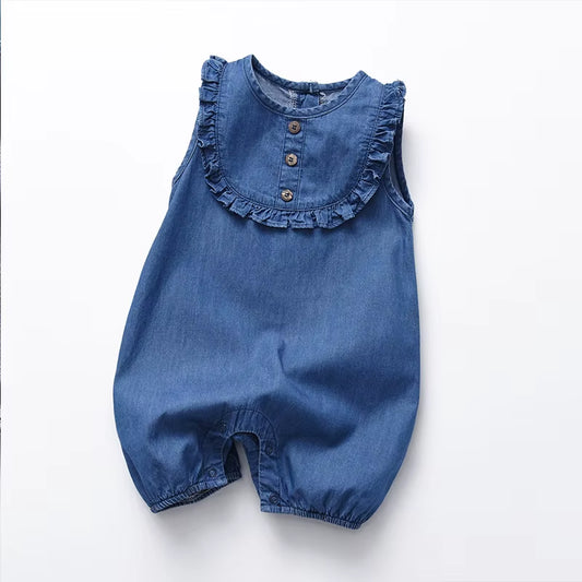 Sunlace Denim – Baby Girl Lace Romper for Summer Birthdays